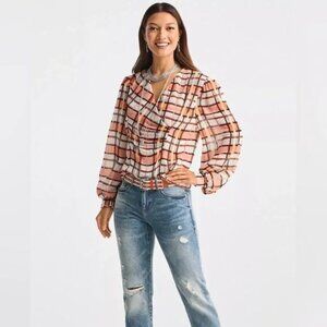 CABI Whist Blouse Painted Plaid M NWT #6295